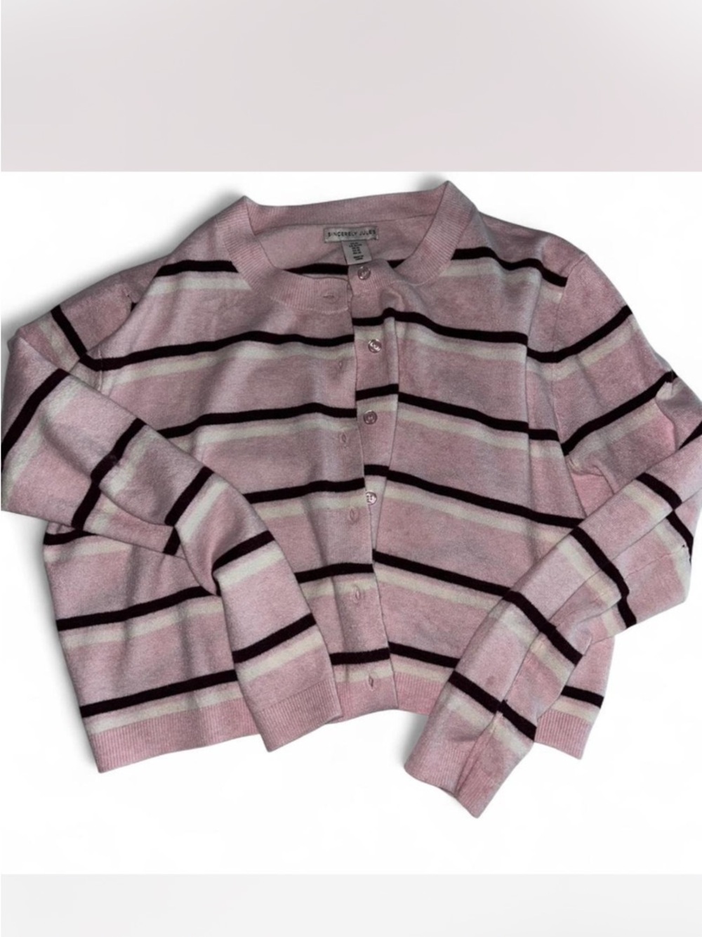 Pink Striped Button-Front Cardigan Sweater